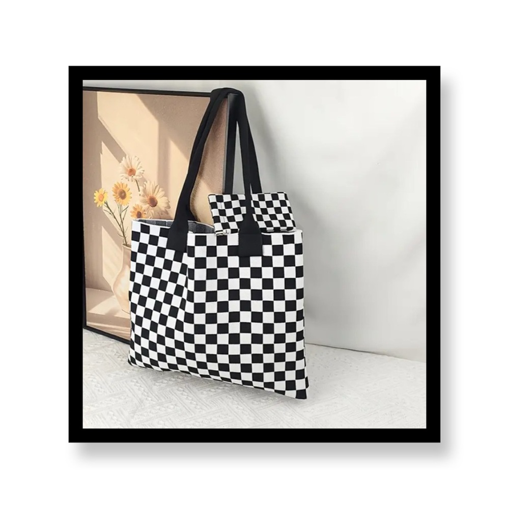 ‼️‼️Clearance-Checkered Black and White Tote Bag